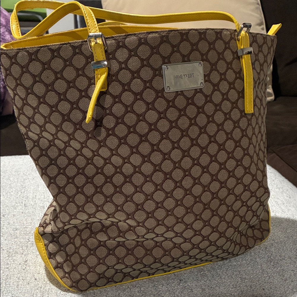 Nine West Geometric Brown and Yellow Tote - Picture 1 of 7